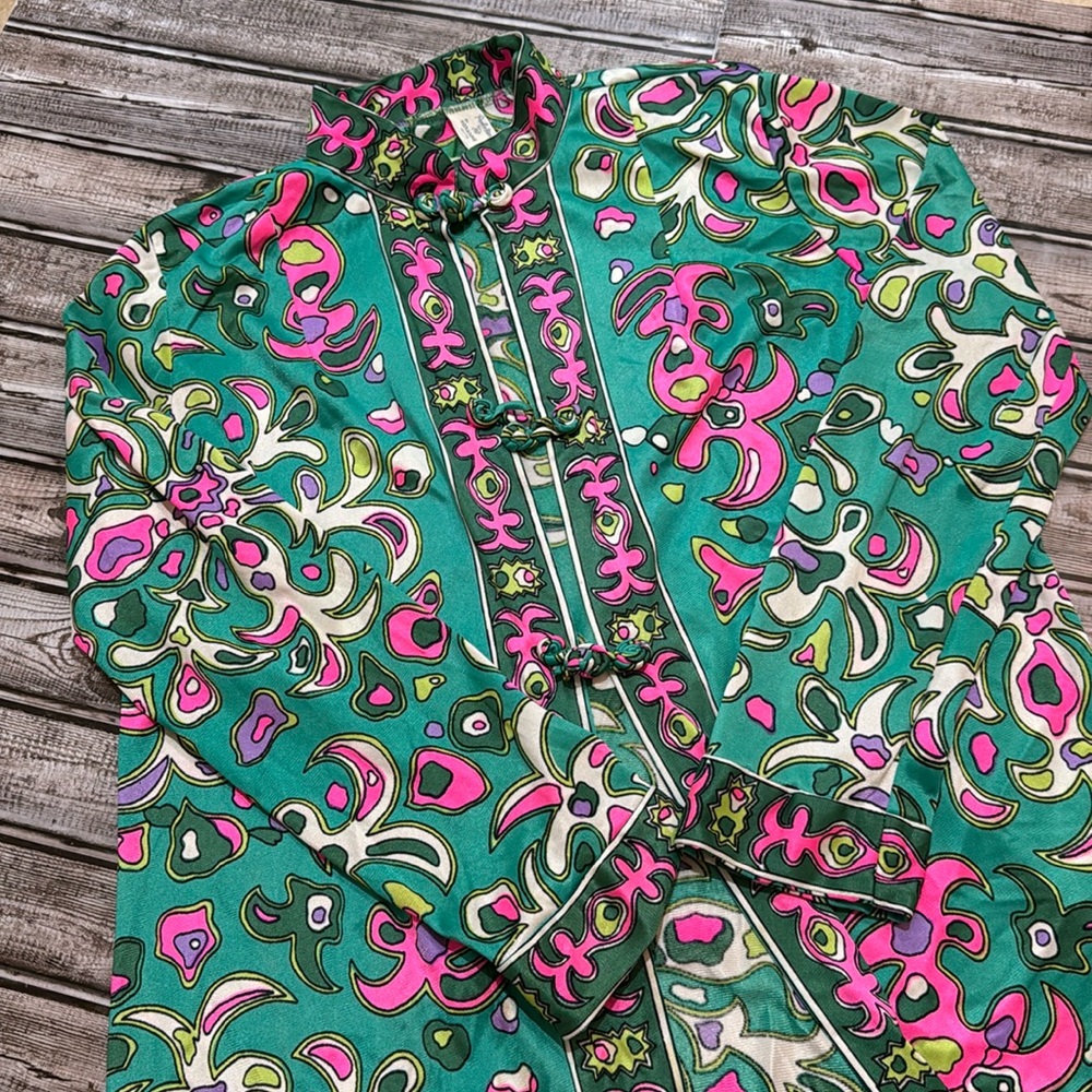 Roxanne Vintage Groovy Abstract Cover Up Union Label Kimono Robe M